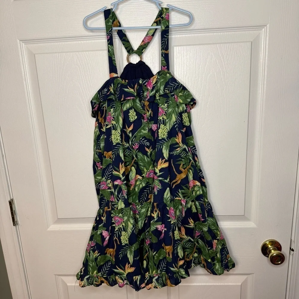 Janie and Jack Tropical Monkey Print Dress with Strappy Back Girls Size 12 GUC